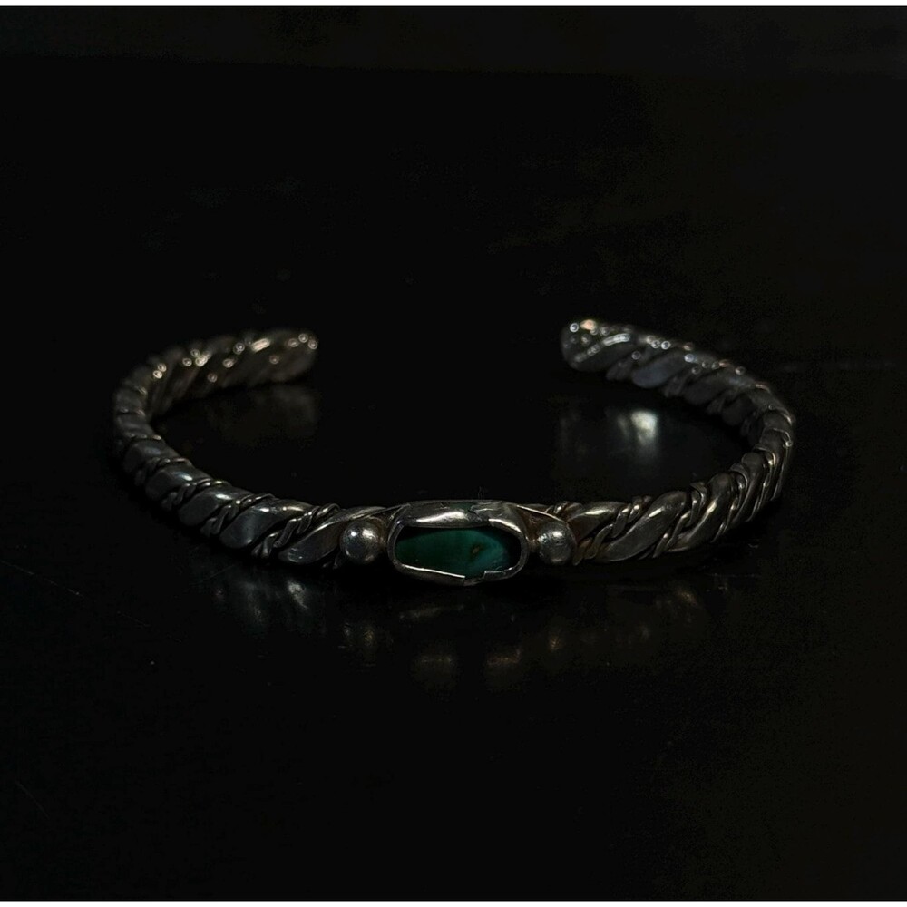 Sterling Silver Turquoise Cuff Bracelet Twisted Rope Band 5.5"